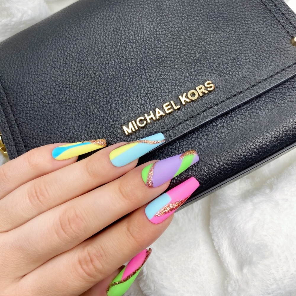 NEON ROSE GOLD SPARKLE ABSTRACT PRESS ON NAILS